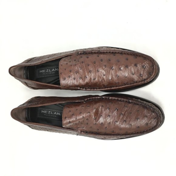 Men\'s Mezlan Platinum Cannes Loafers Shoes Size 12 Brown Full Ostrich Quill main image 7